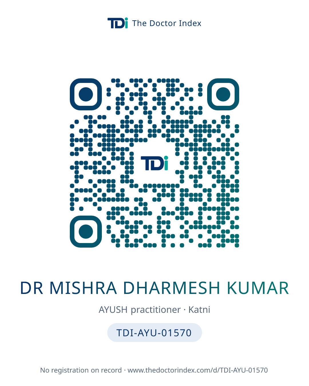 QR card for Dr Mishra Dharmesh Kumar, TDI-AYU-01570