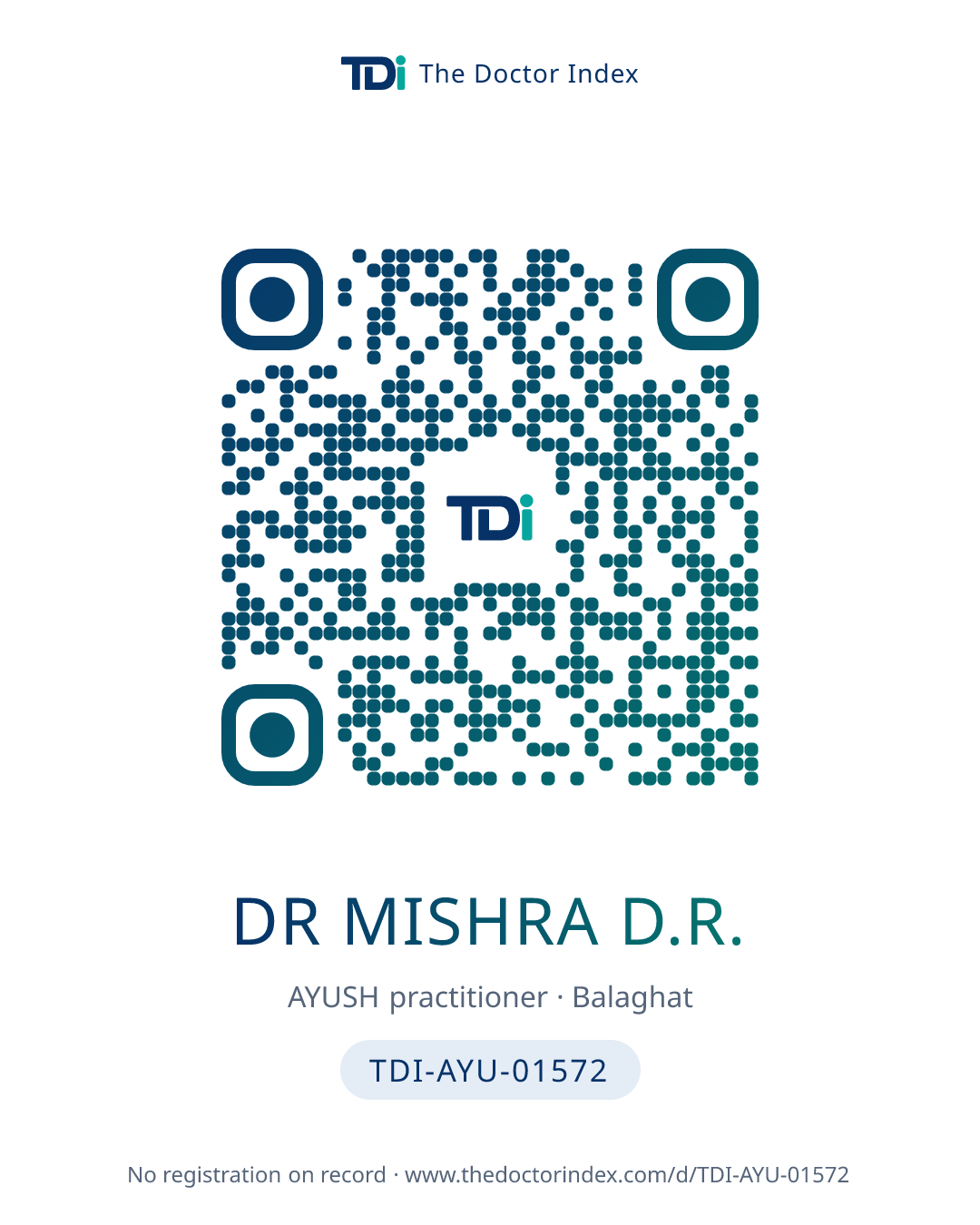QR card for Dr Mishra D.R., TDI-AYU-01572
