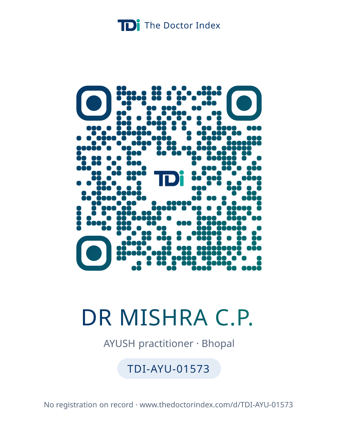 QR card for Dr Mishra C.P., TDI-AYU-01573