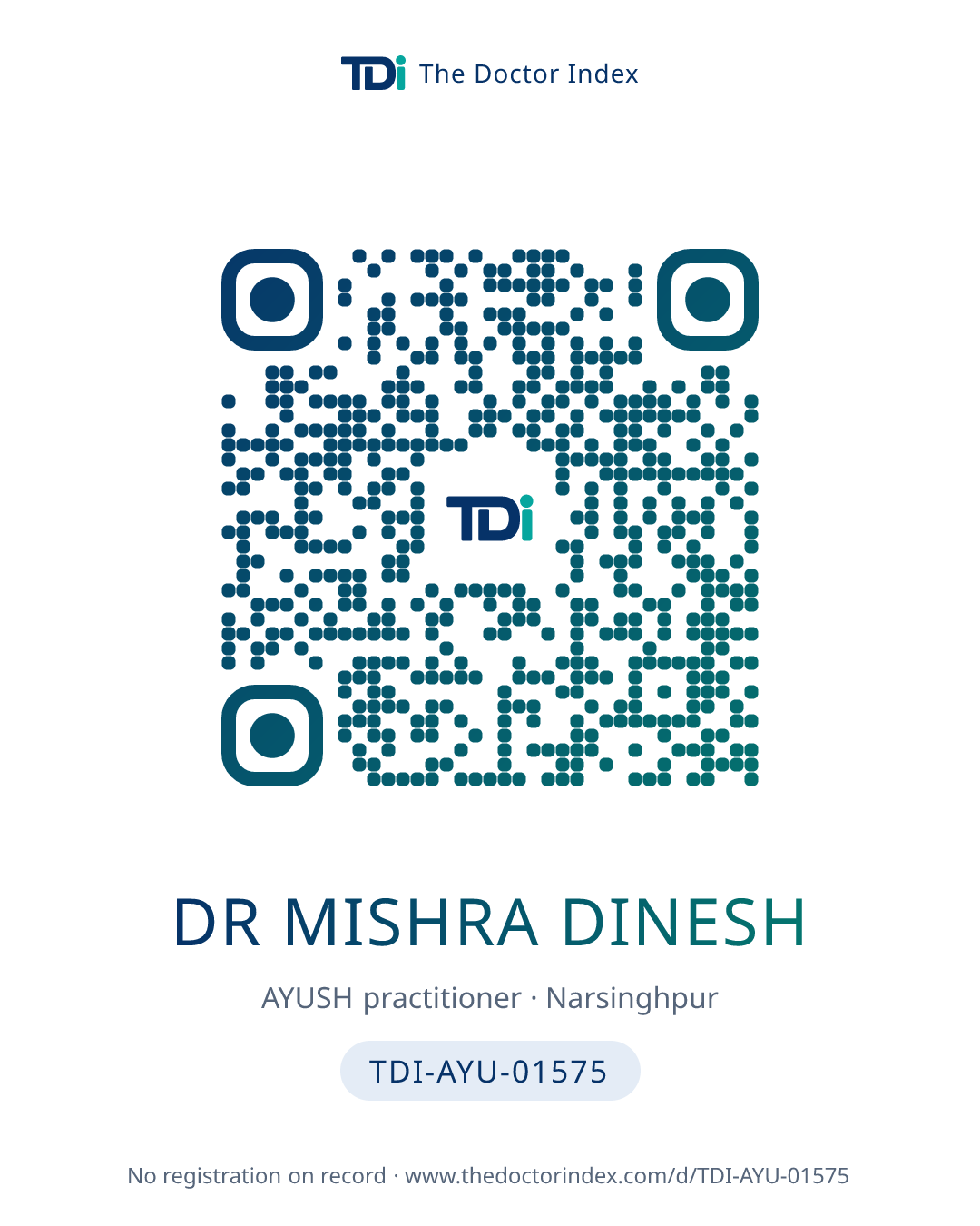 QR card for Dr Mishra Dinesh, TDI-AYU-01575