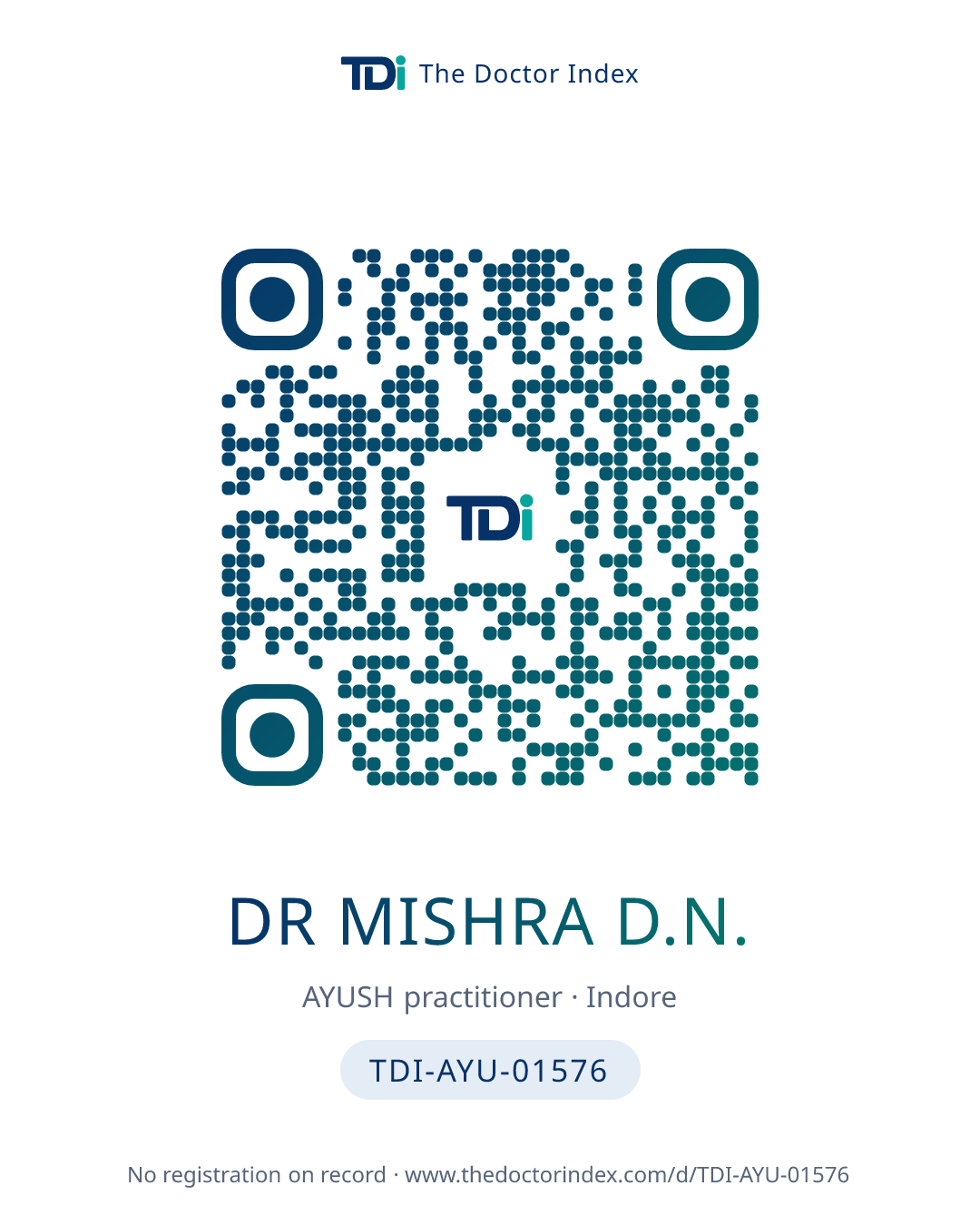 QR card for Dr Mishra D.N., TDI-AYU-01576