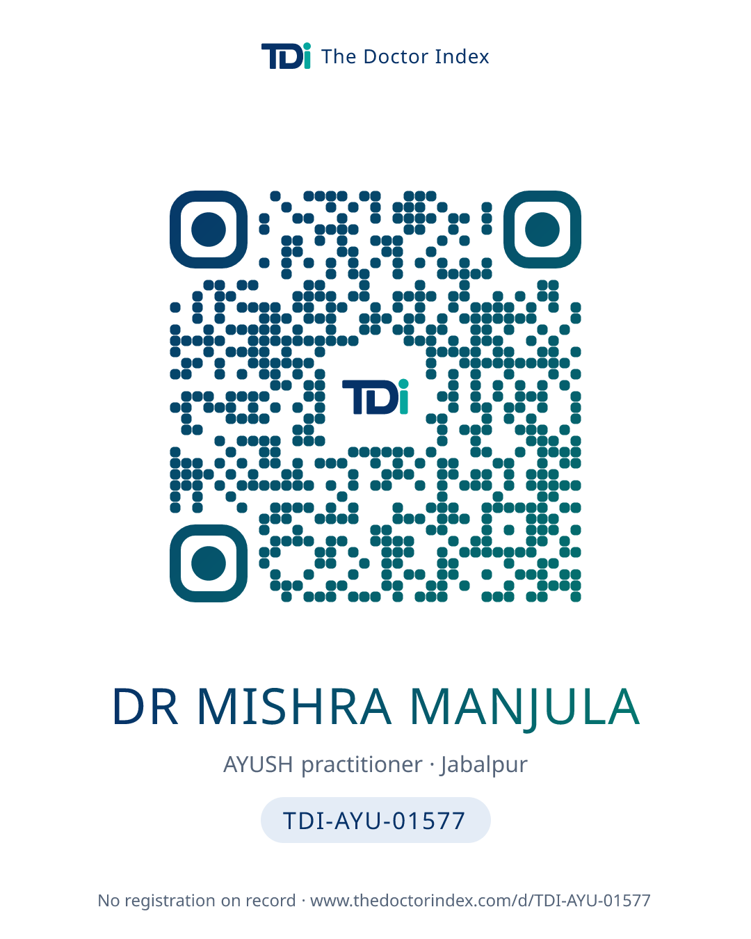 QR card for Dr Mishra Manjula, TDI-AYU-01577