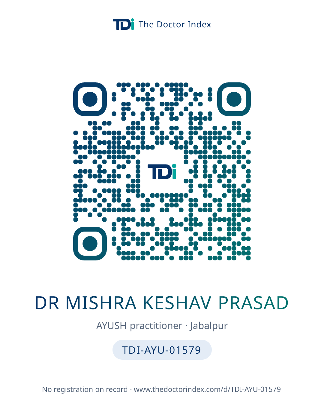 QR card for Dr Mishra Keshav Prasad, TDI-AYU-01579