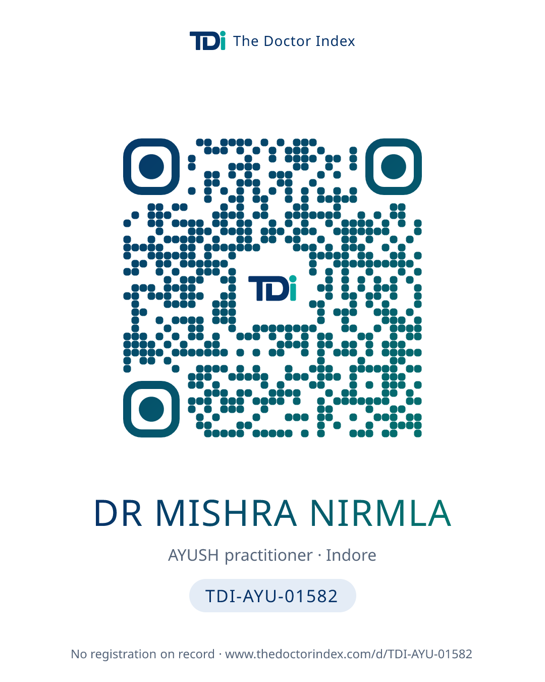 QR card for Dr Mishra Nirmla, TDI-AYU-01582