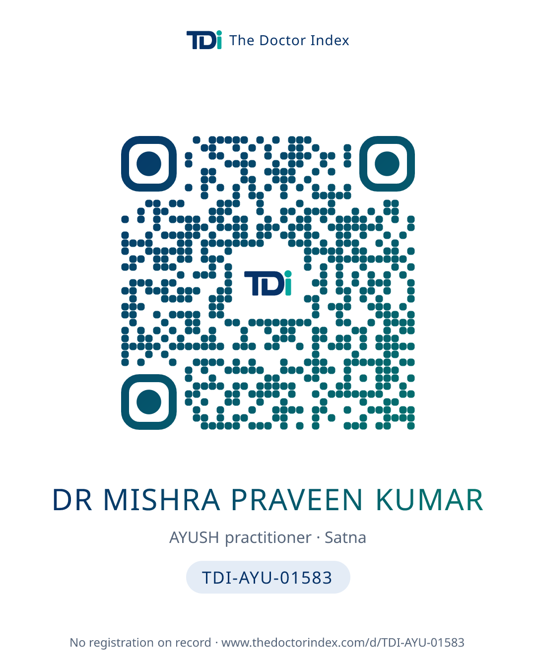 QR card for Dr Mishra Praveen Kumar, TDI-AYU-01583