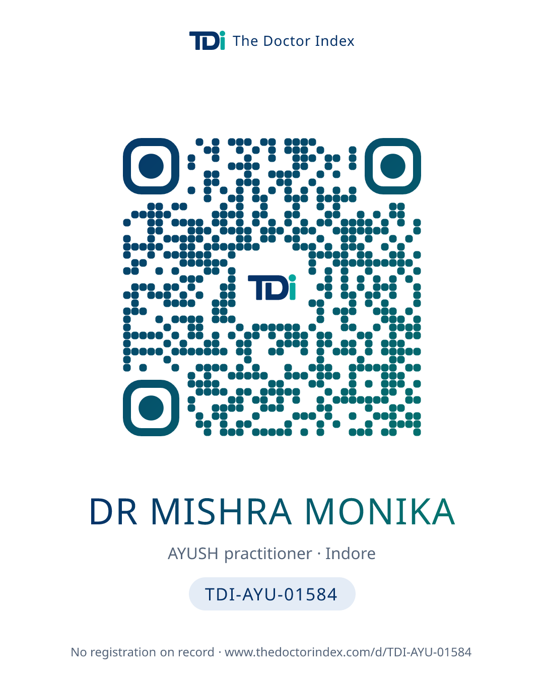 QR card for Dr Mishra Monika, TDI-AYU-01584