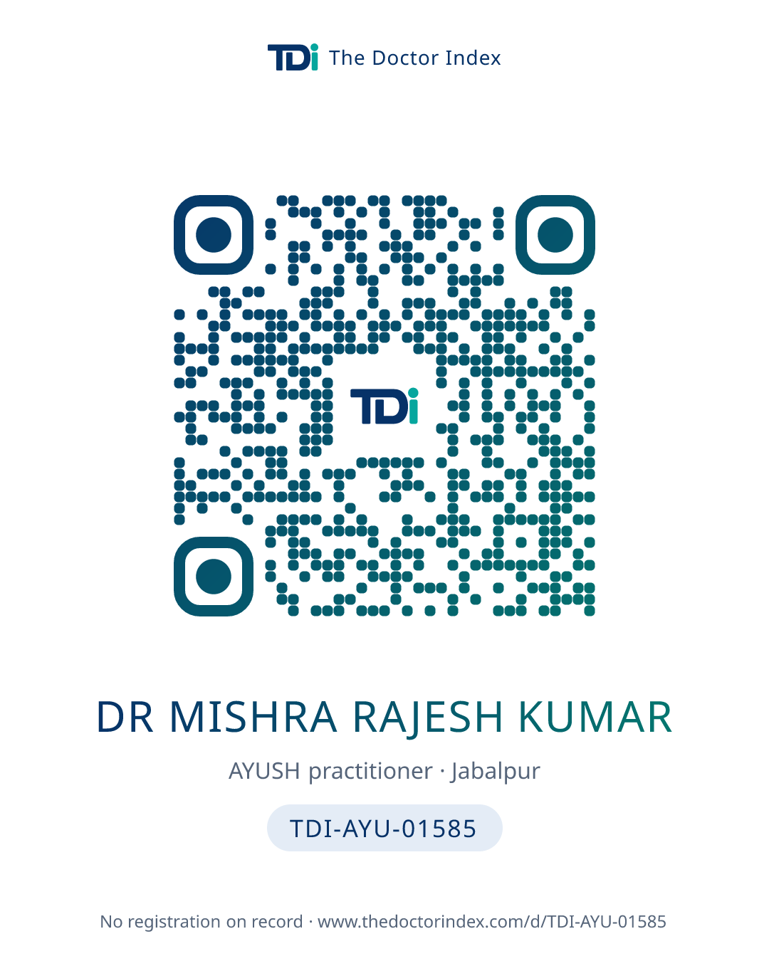 QR card for Dr Mishra Rajesh Kumar, TDI-AYU-01585