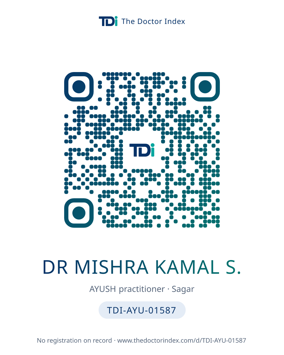 QR card for Dr Mishra Kamal S., TDI-AYU-01587