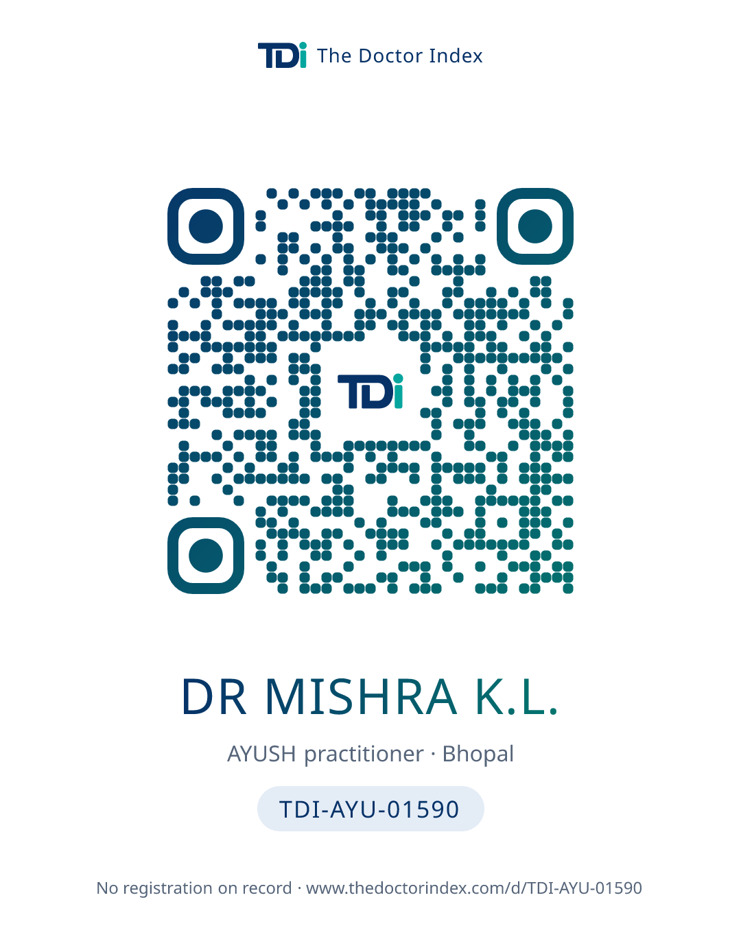 QR card for Dr Mishra K.L., TDI-AYU-01590