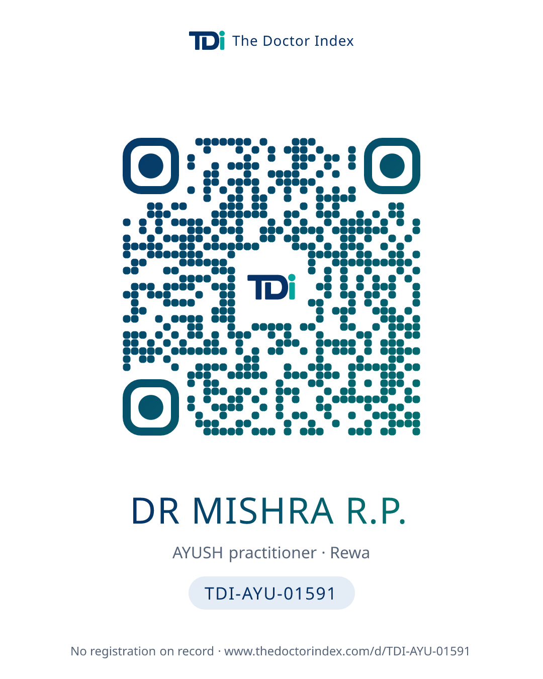 QR card for Dr Mishra R.P., TDI-AYU-01591