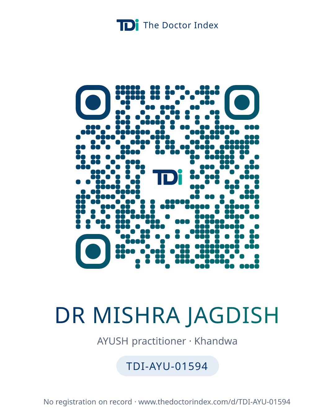 QR card for Dr Mishra Jagdish, TDI-AYU-01594