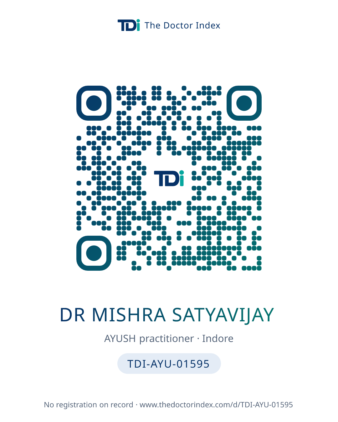 QR card for Dr Mishra Satyavijay, TDI-AYU-01595