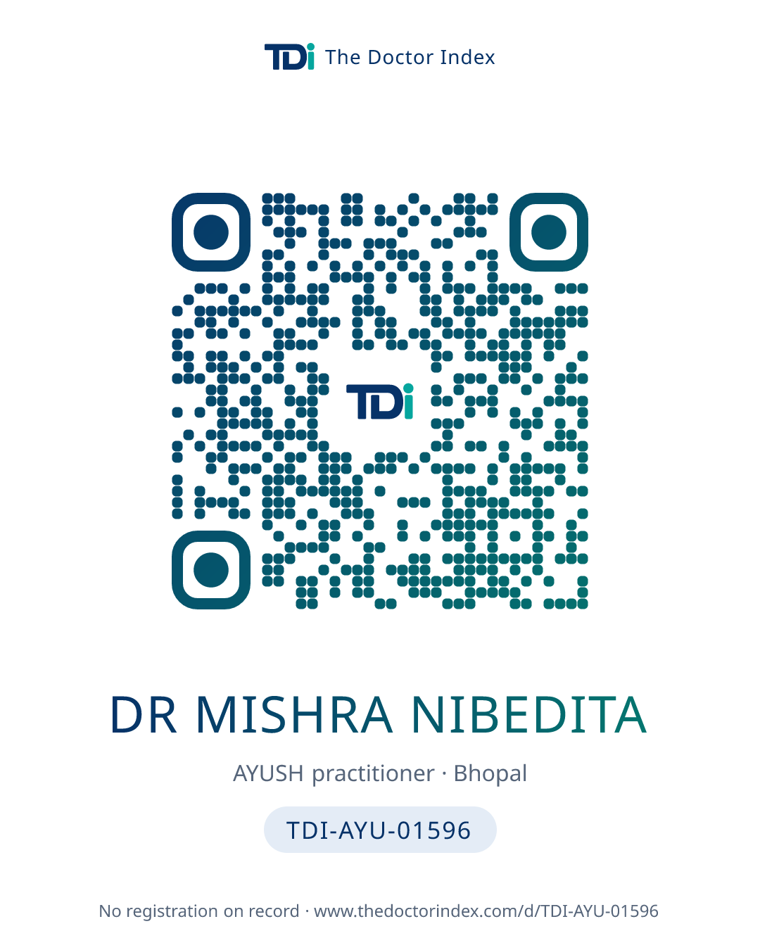 QR card for Dr Mishra Nibedita, TDI-AYU-01596