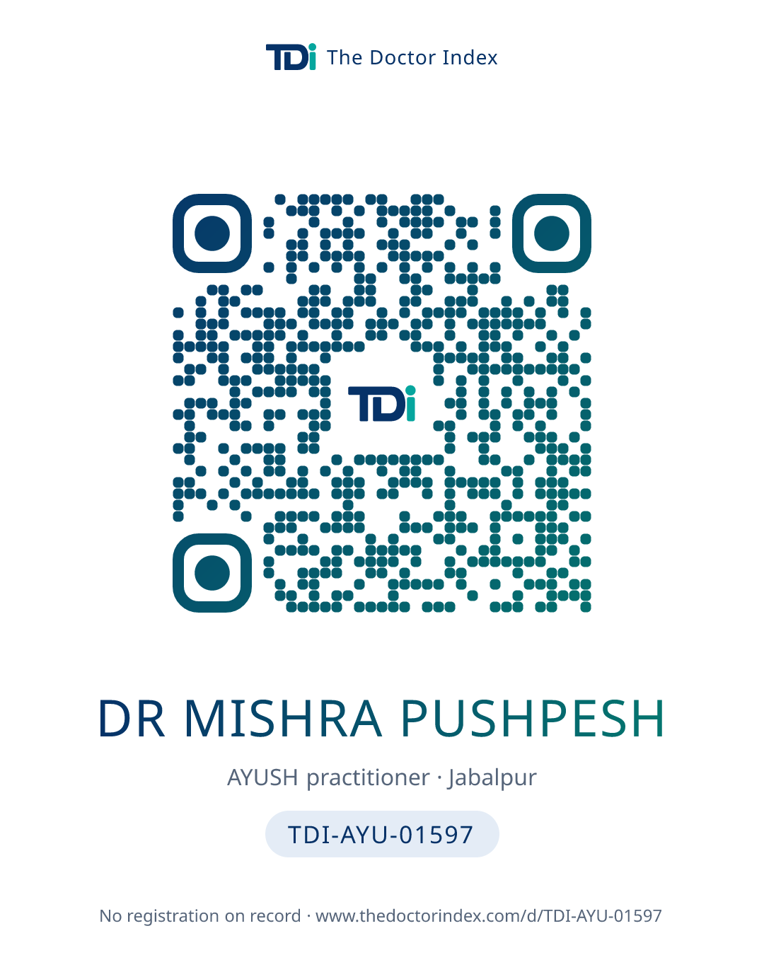 QR card for Dr Mishra Pushpesh, TDI-AYU-01597