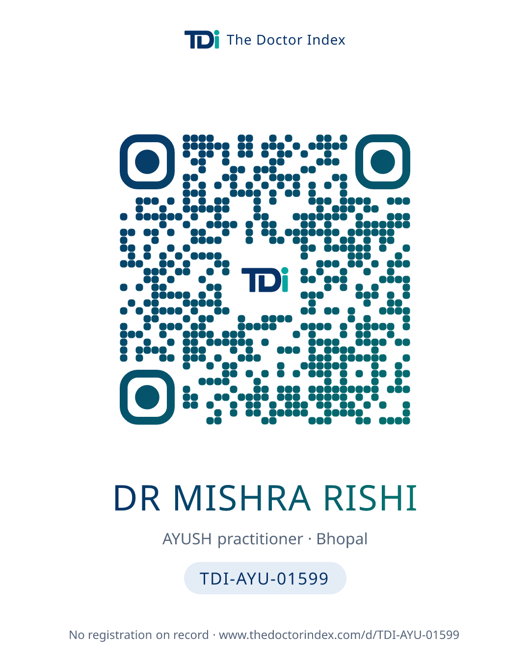 QR card for Dr Mishra Rishi, TDI-AYU-01599
