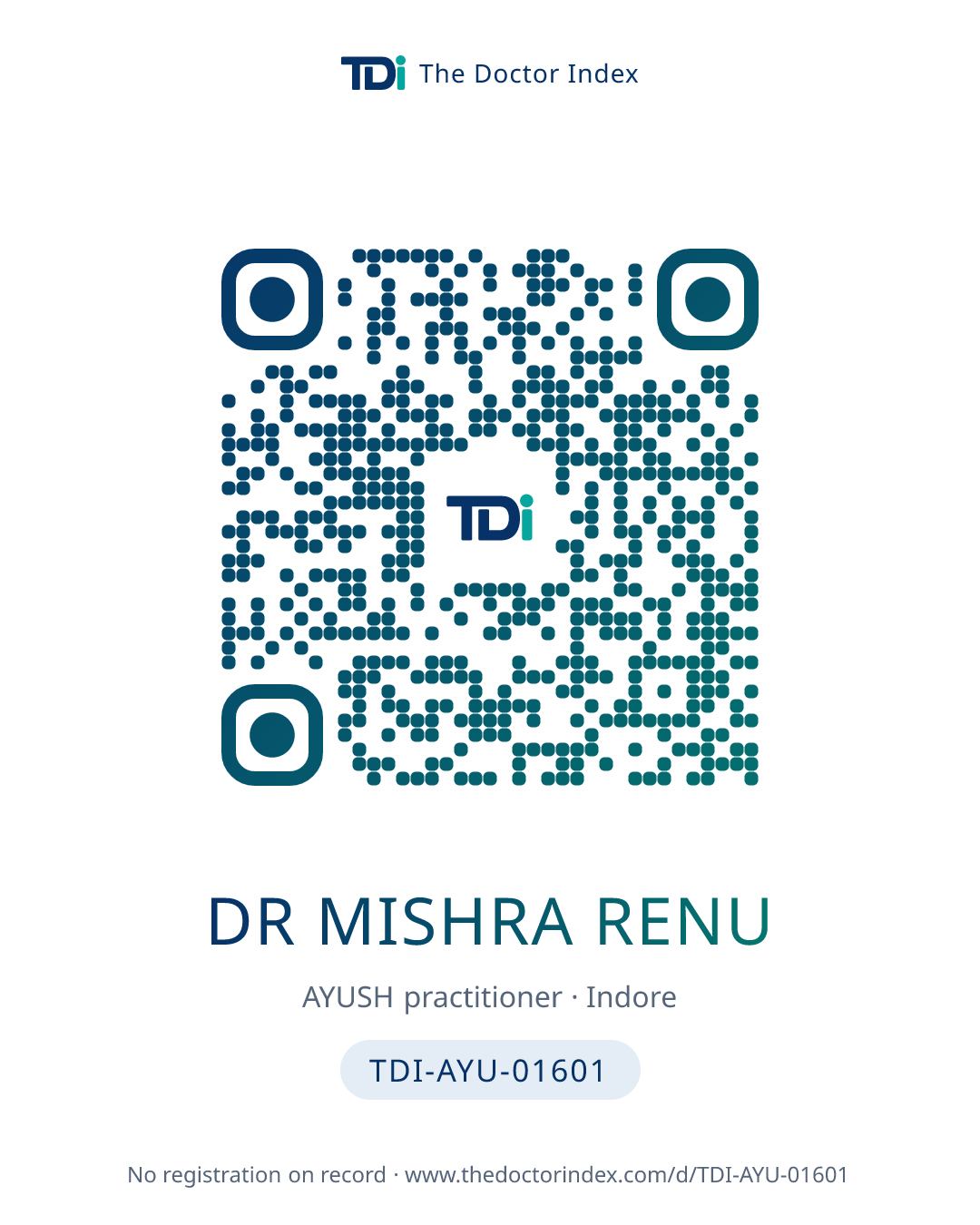 QR card for Dr Mishra Renu, TDI-AYU-01601