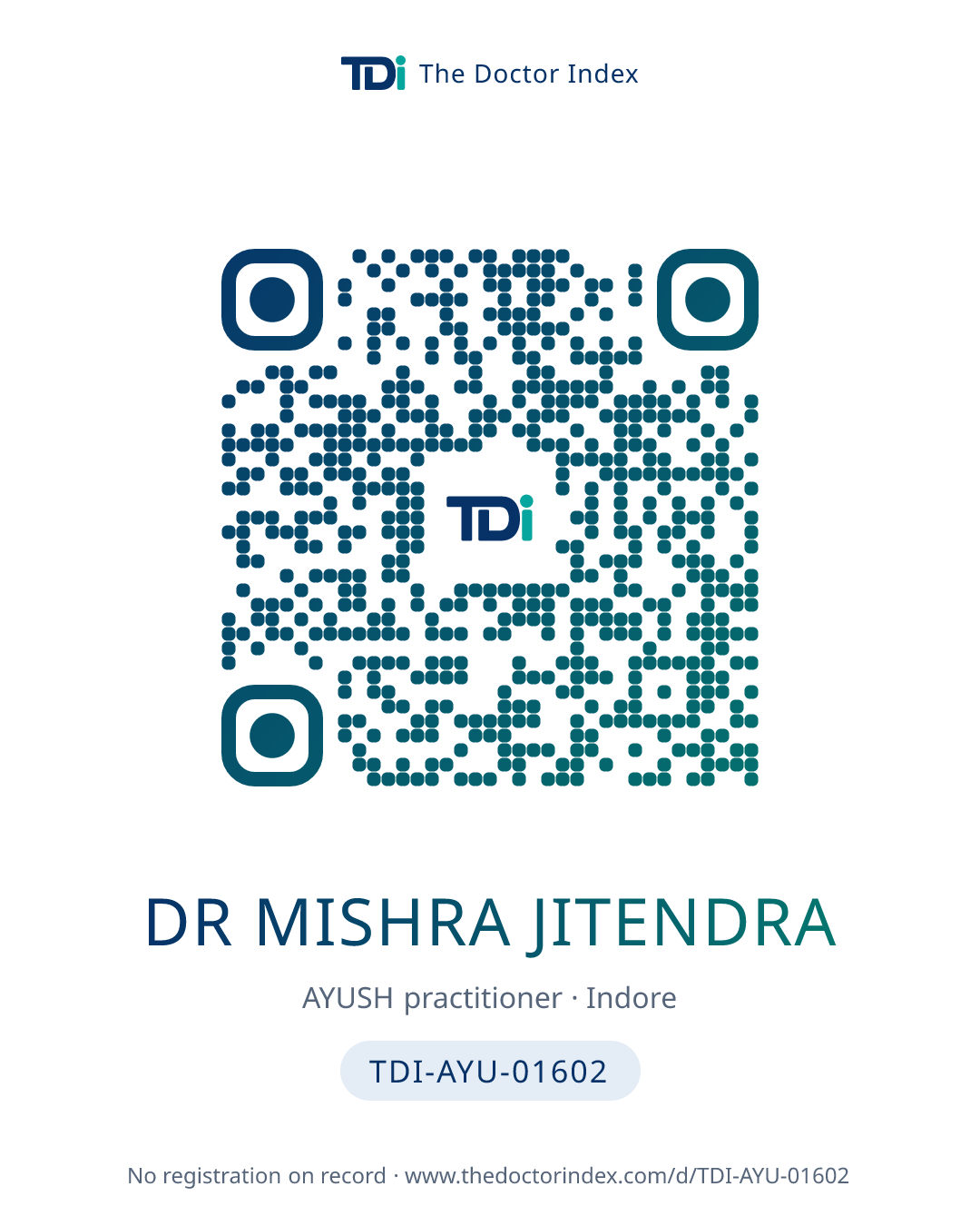QR card for Dr Mishra Jitendra, TDI-AYU-01602