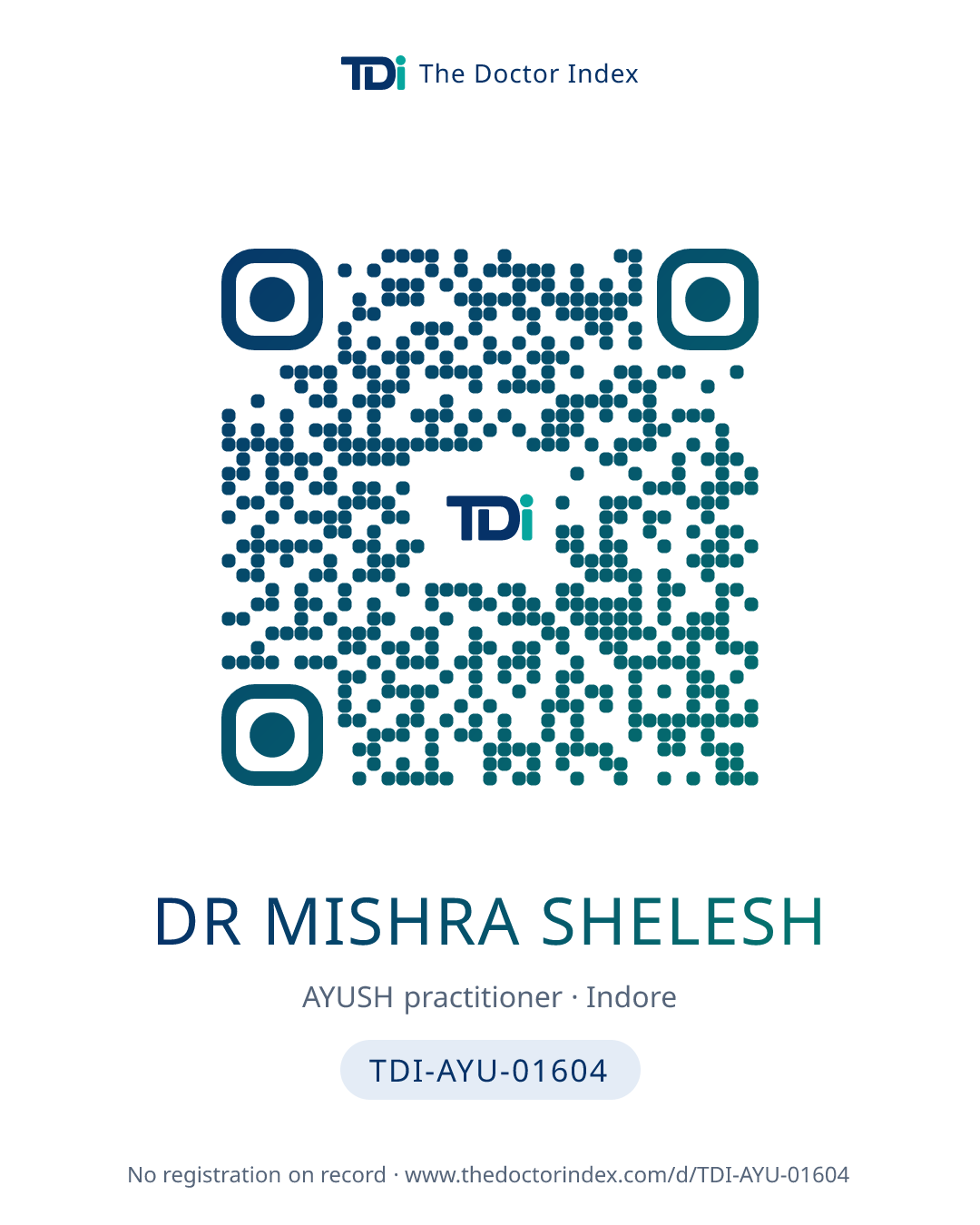 QR card for Dr Mishra Shelesh, TDI-AYU-01604