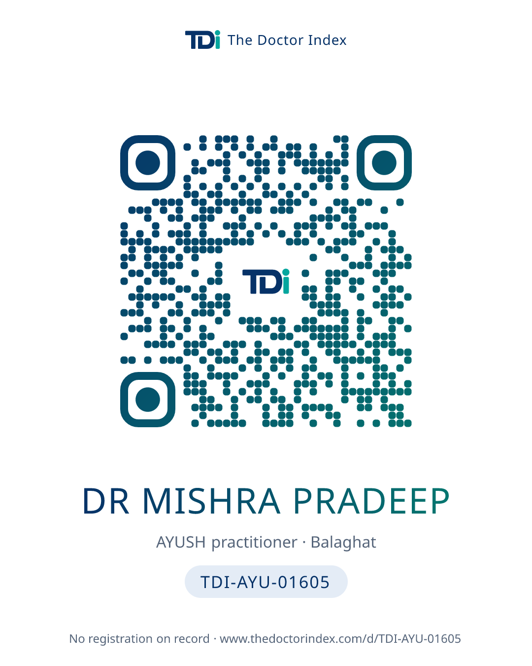 QR card for Dr Mishra Pradeep, TDI-AYU-01605