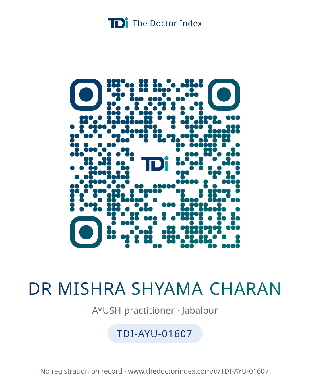 QR card for Dr Mishra Shyama Charan, TDI-AYU-01607