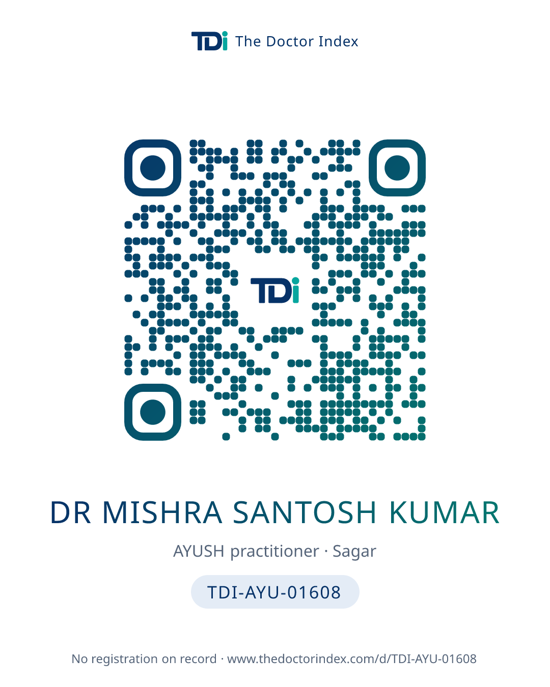QR card for Dr Mishra Santosh Kumar, TDI-AYU-01608