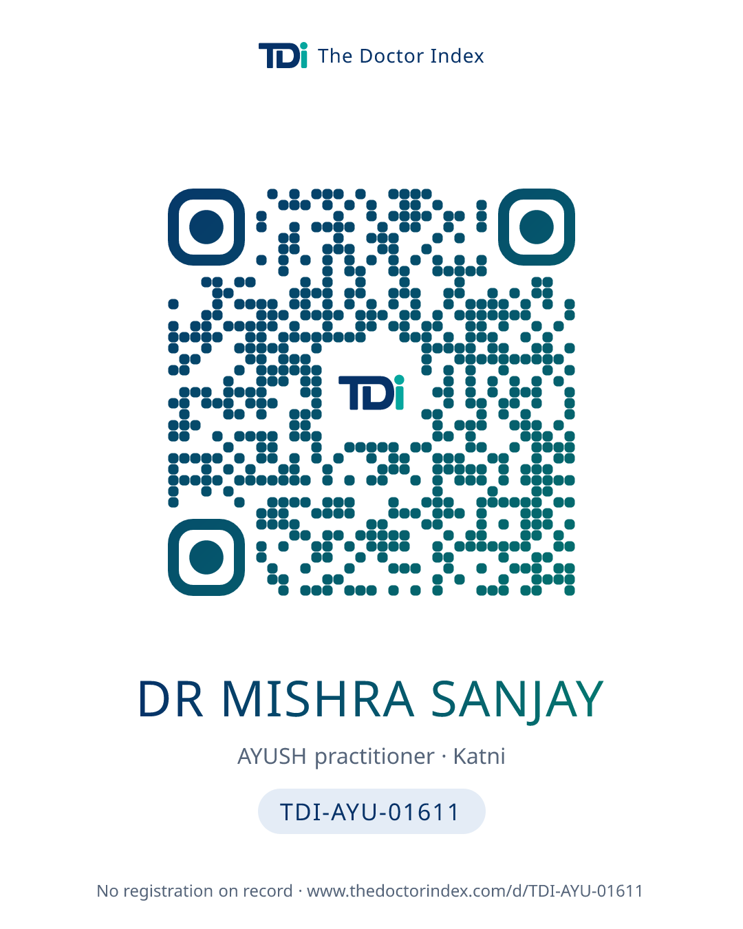 QR card for Dr Mishra Sanjay, TDI-AYU-01611