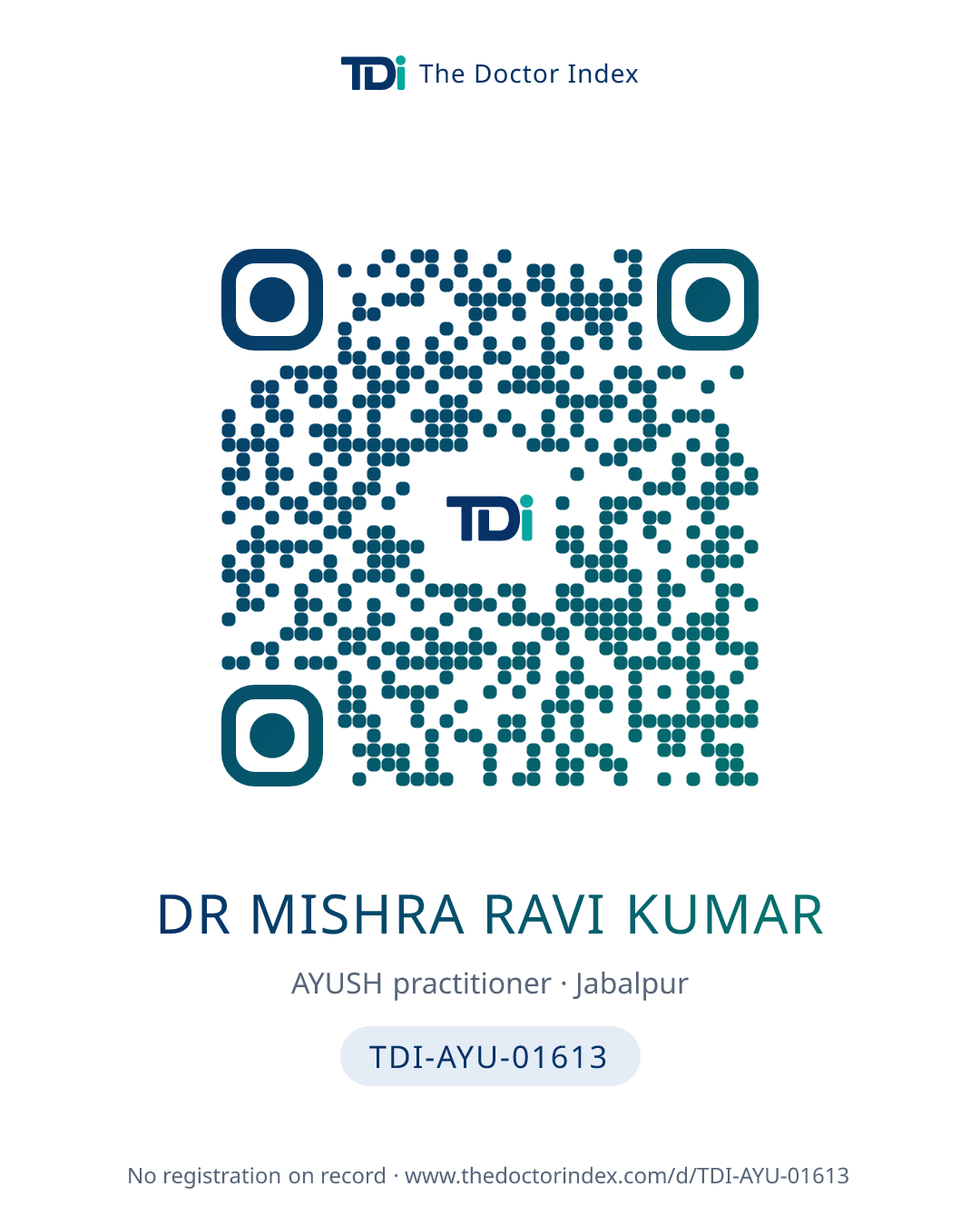 QR card for Dr Mishra Ravi Kumar, TDI-AYU-01613