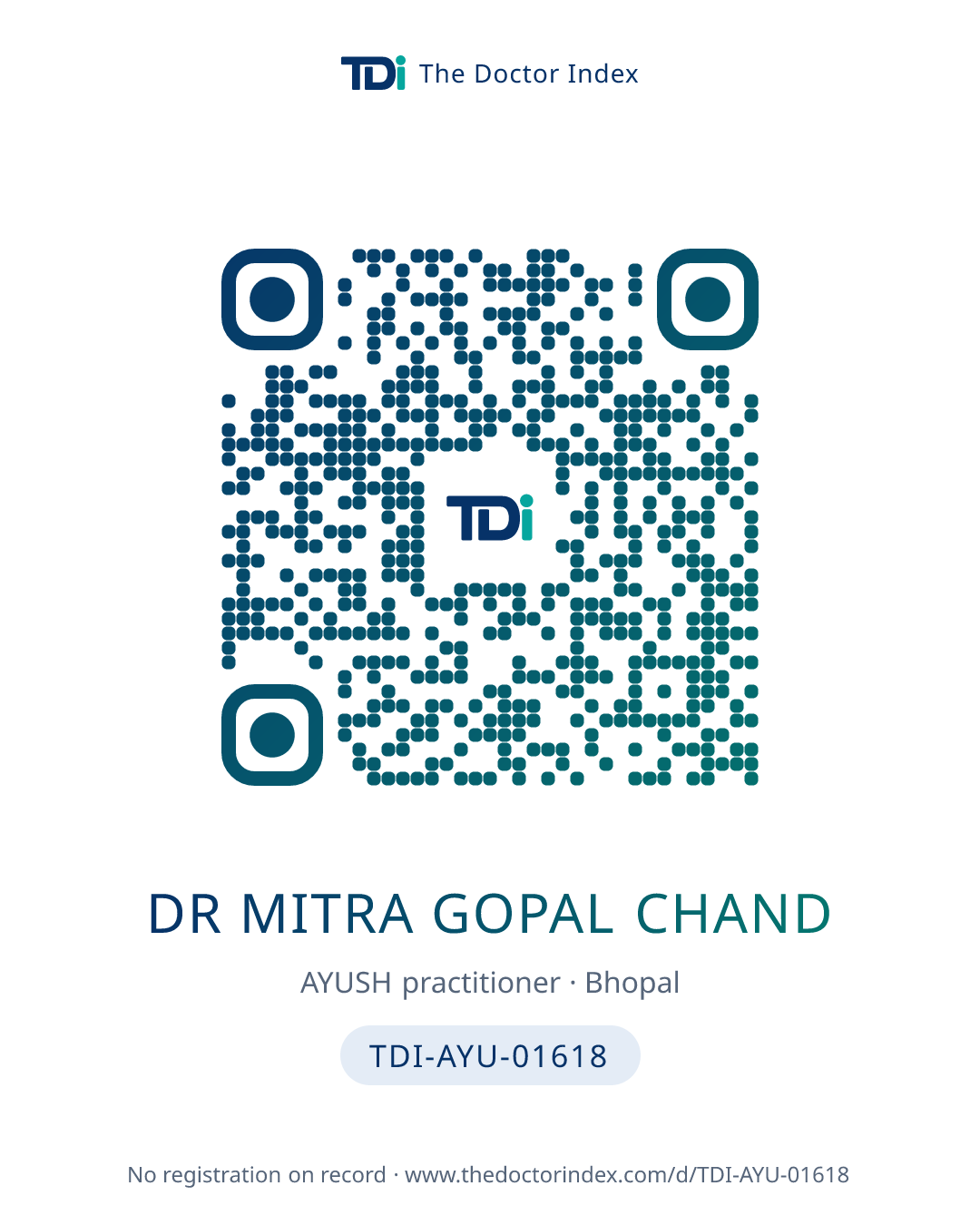 QR card for Dr Mitra Gopal Chand, TDI-AYU-01618