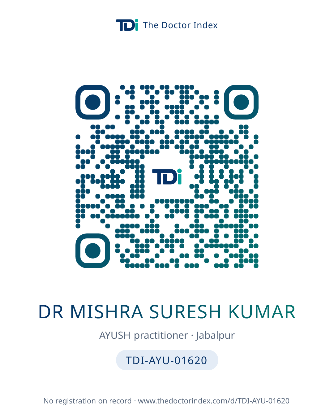 QR card for Dr Mishra Suresh Kumar, TDI-AYU-01620