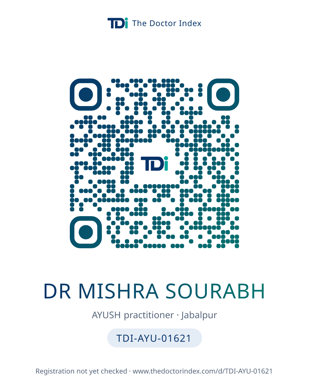 QR card for Dr Mishra Sourabh, TDI-AYU-01621