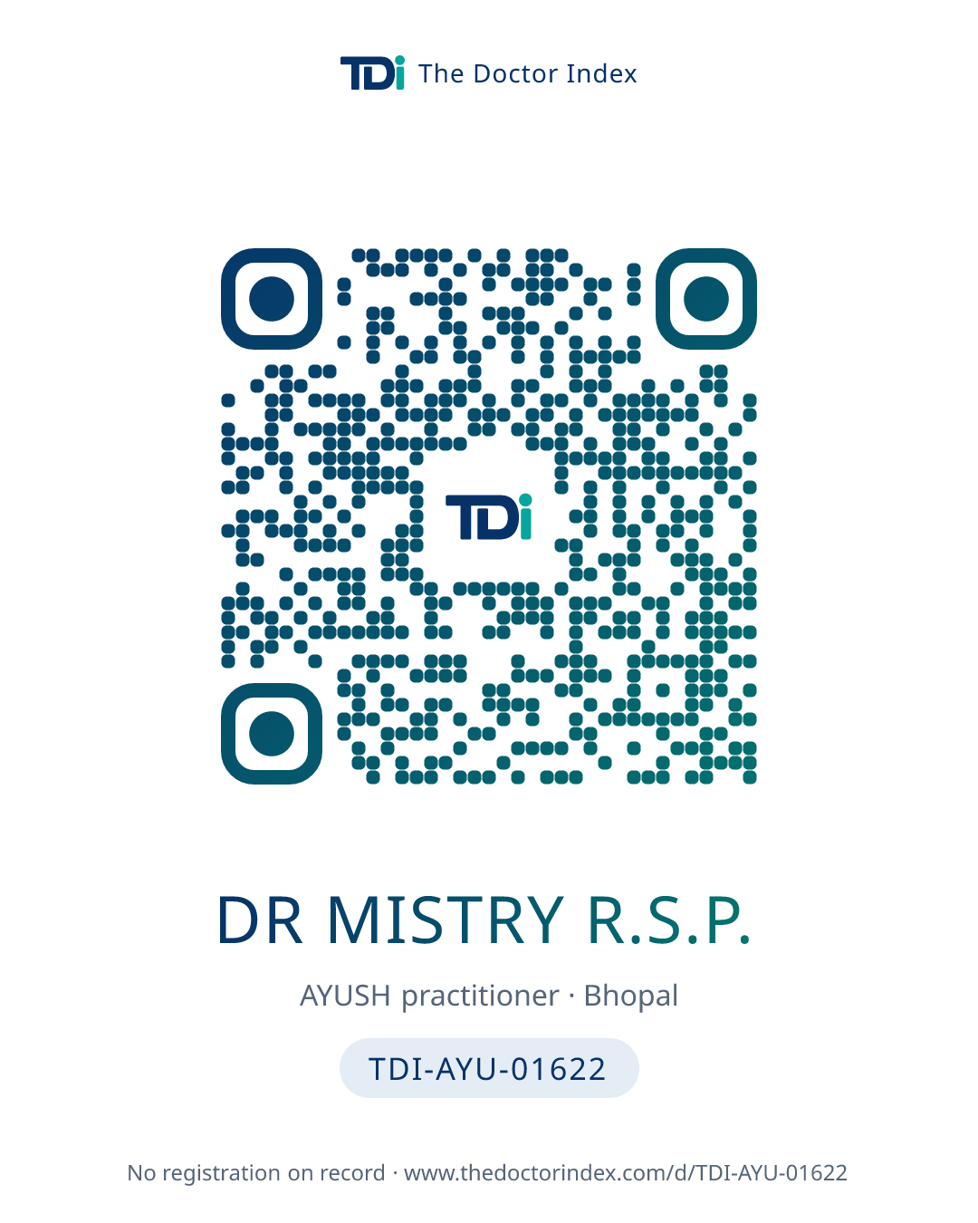 QR card for Dr Mistry R.S.P., TDI-AYU-01622