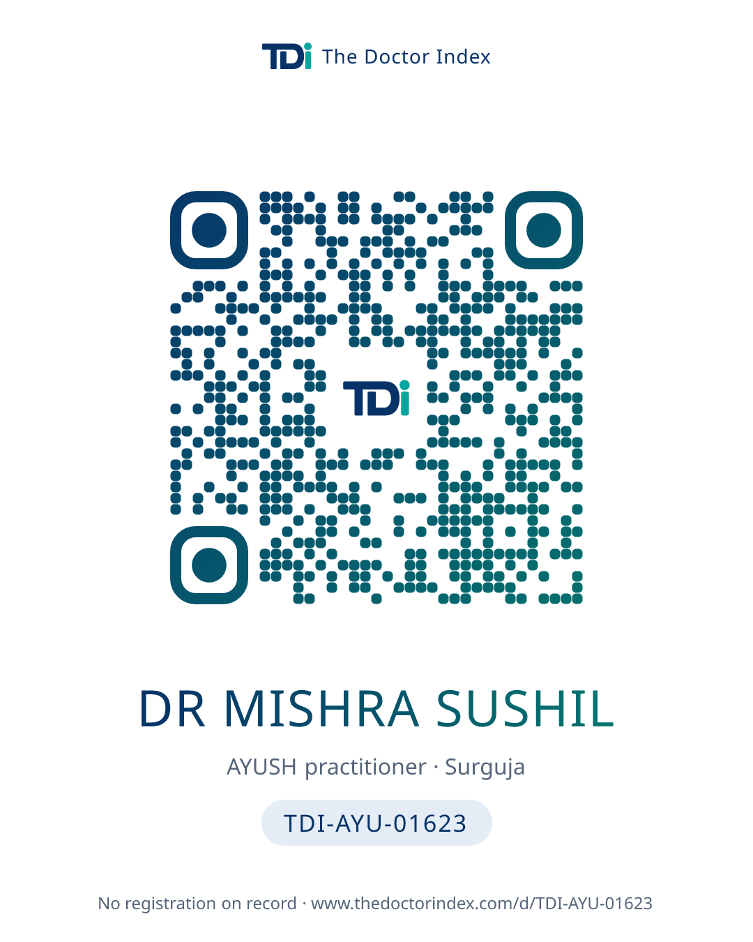 QR card for Dr Mishra Sushil, TDI-AYU-01623