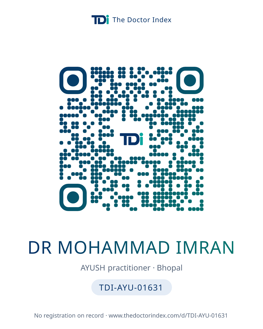 QR card for Dr Mohammad Imran, TDI-AYU-01631