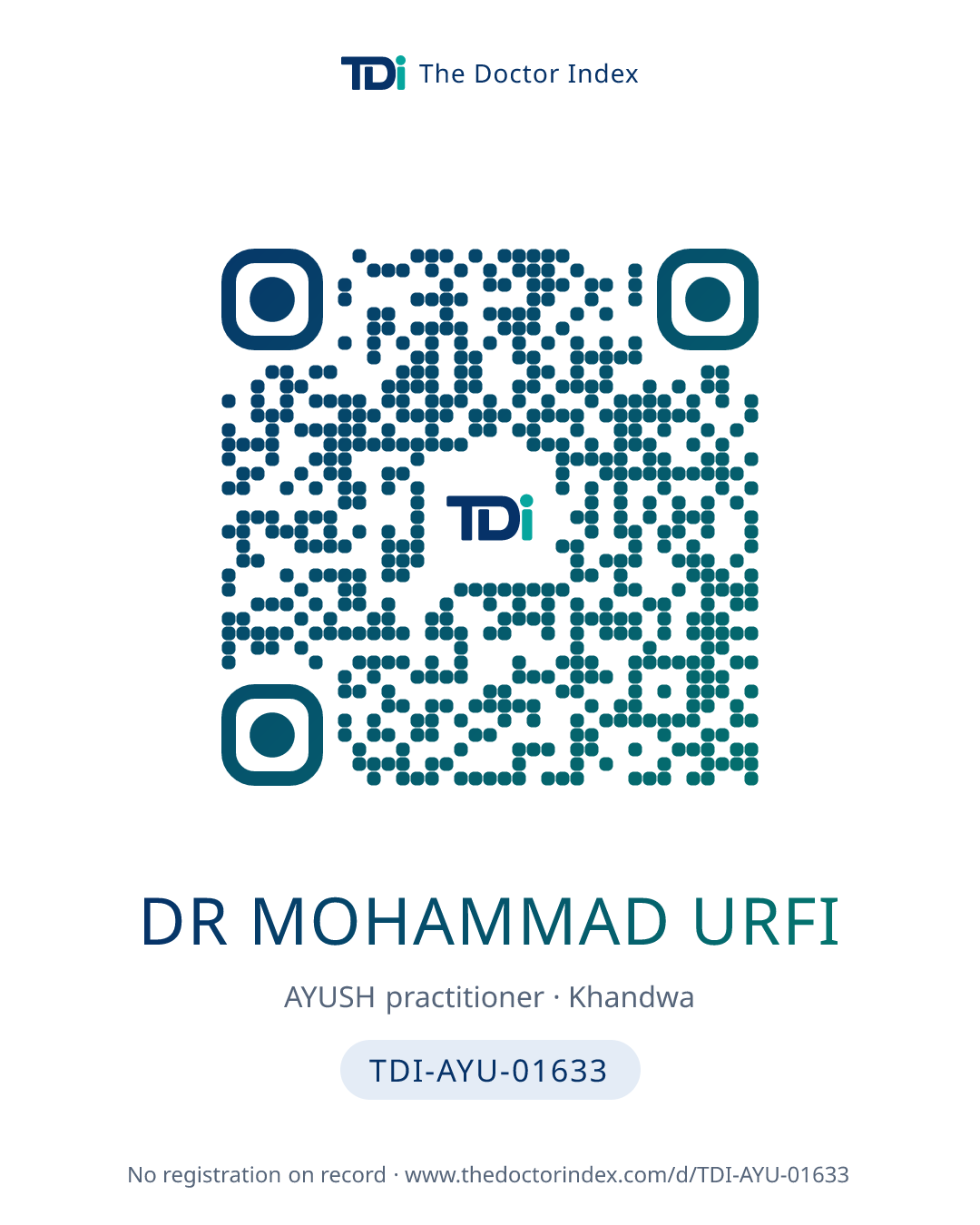 QR card for Dr Mohammad Urfi, TDI-AYU-01633