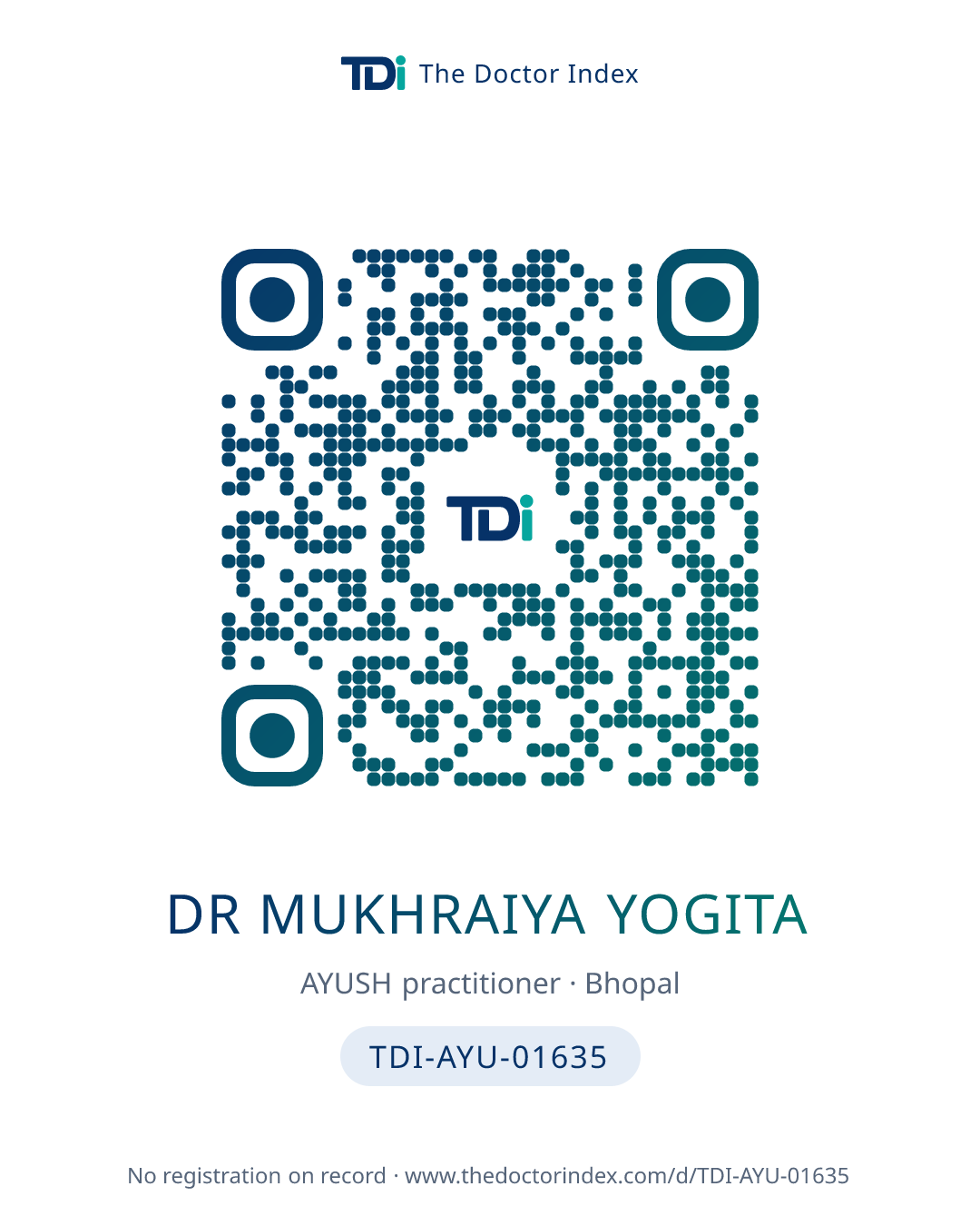 QR card for Dr Mukhraiya Yogita, TDI-AYU-01635
