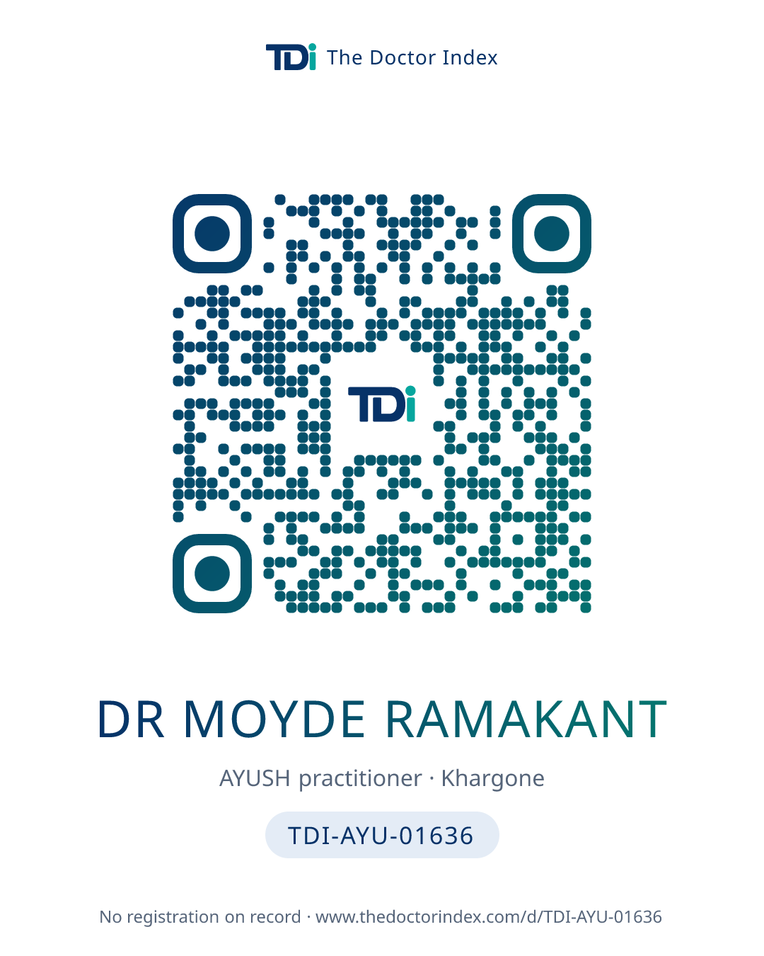 QR card for Dr Moyde Ramakant, TDI-AYU-01636