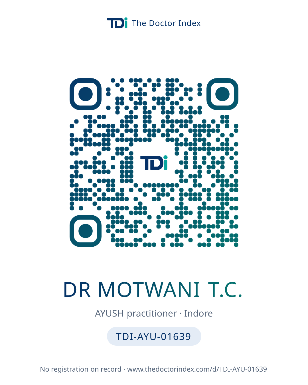 QR card for Dr Motwani T.C., TDI-AYU-01639