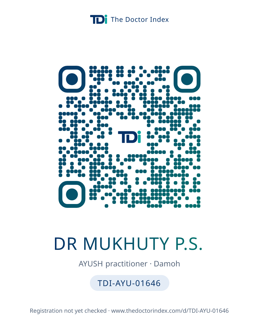 QR card for Dr Mukhuty P.S., TDI-AYU-01646