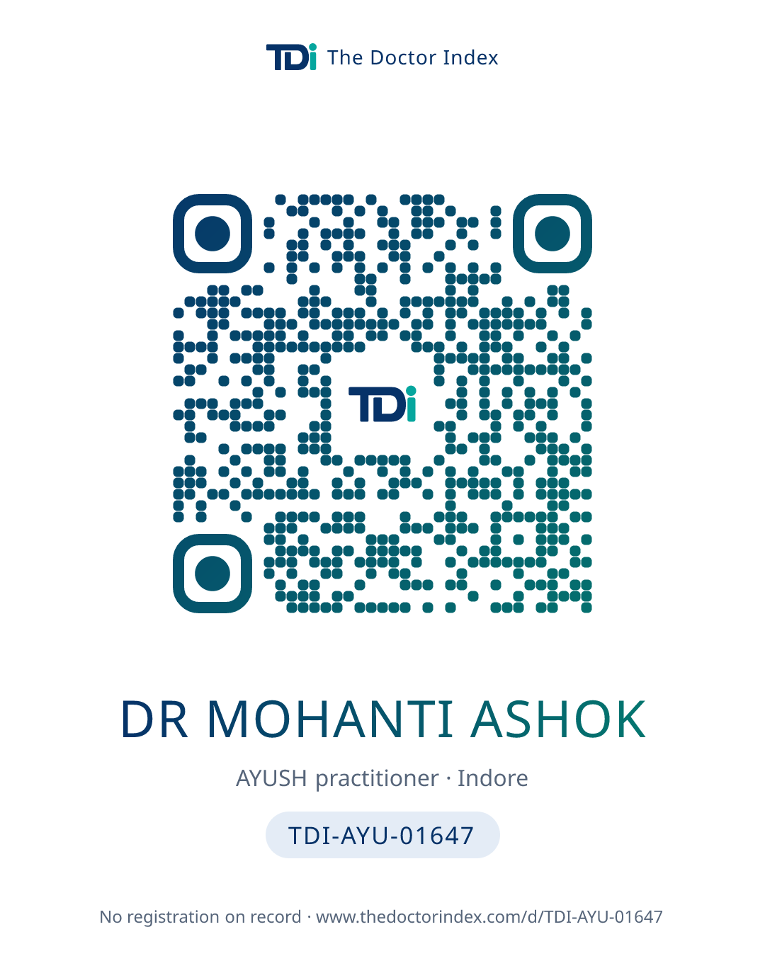 QR card for Dr Mohanti Ashok, TDI-AYU-01647