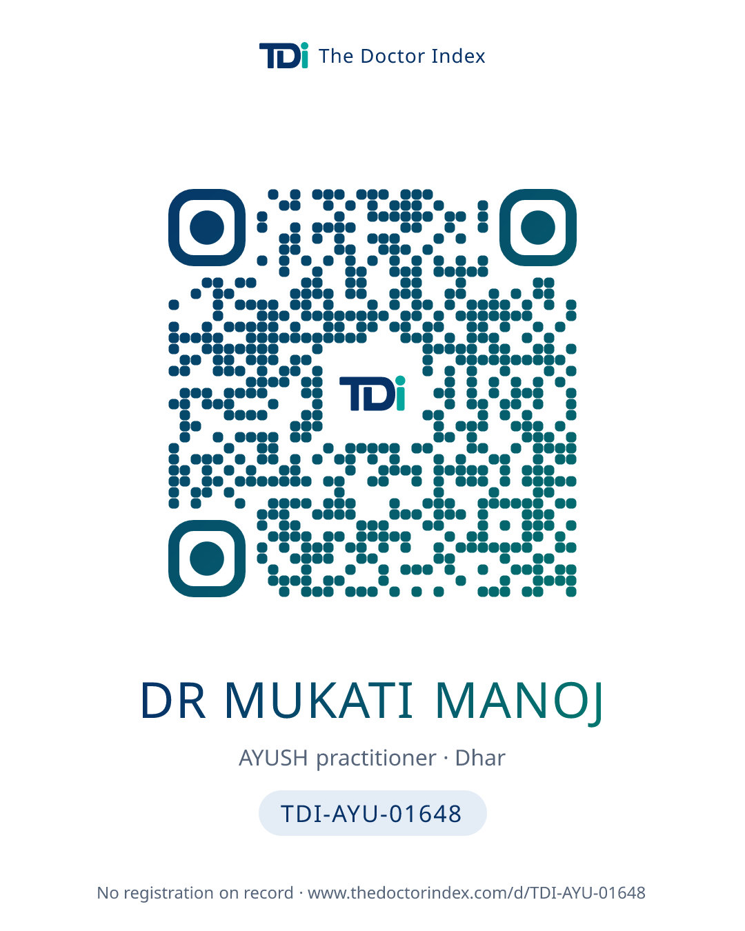 QR card for Dr Mukati Manoj, TDI-AYU-01648