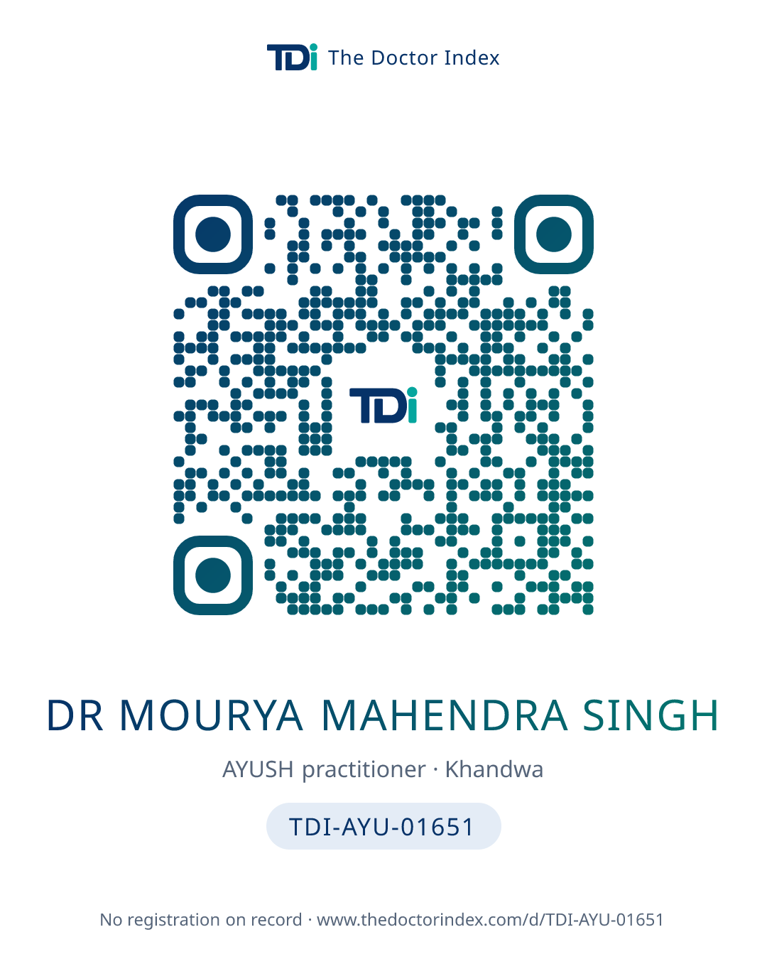 QR card for Dr Mourya Mahendra Singh, TDI-AYU-01651