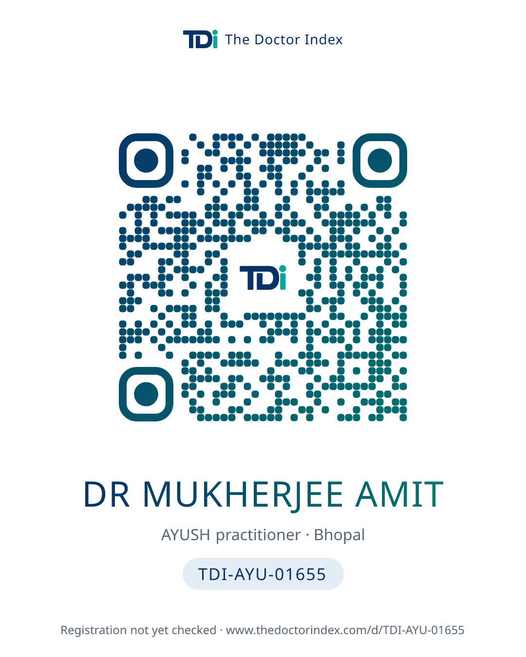 QR card for Dr Mukherjee Amit, TDI-AYU-01655