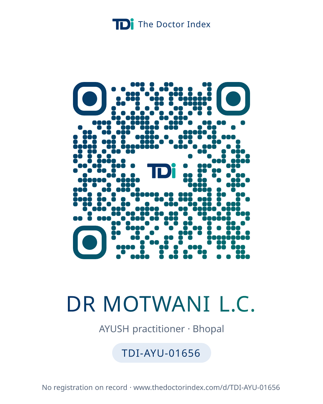 QR card for Dr Motwani L.C., TDI-AYU-01656