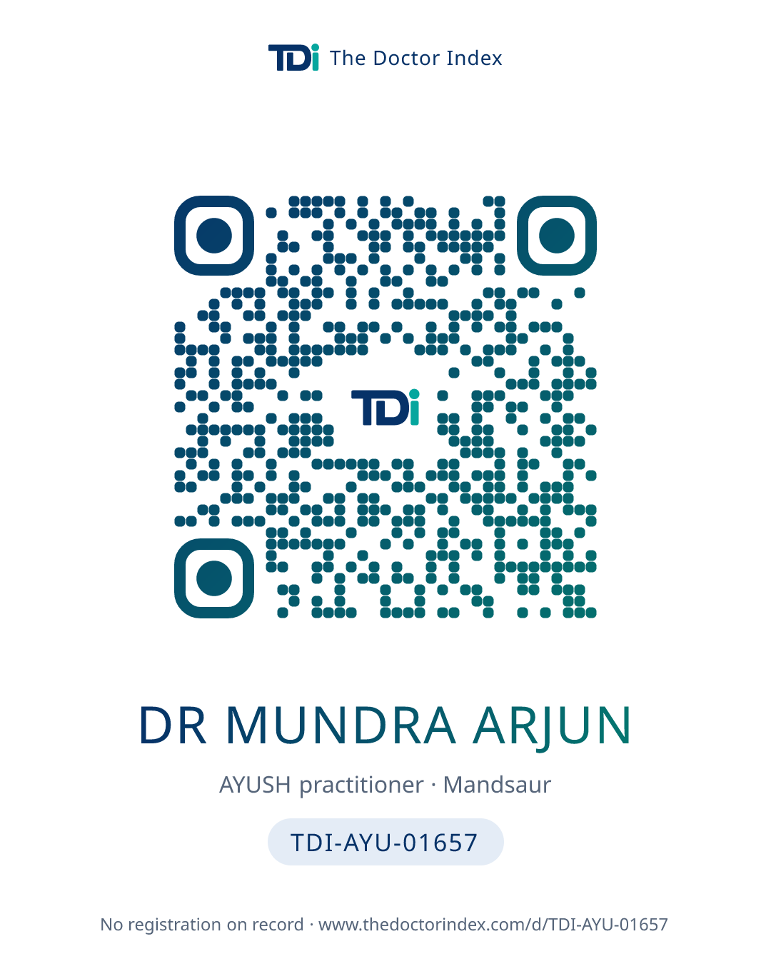 QR card for Dr Mundra Arjun, TDI-AYU-01657