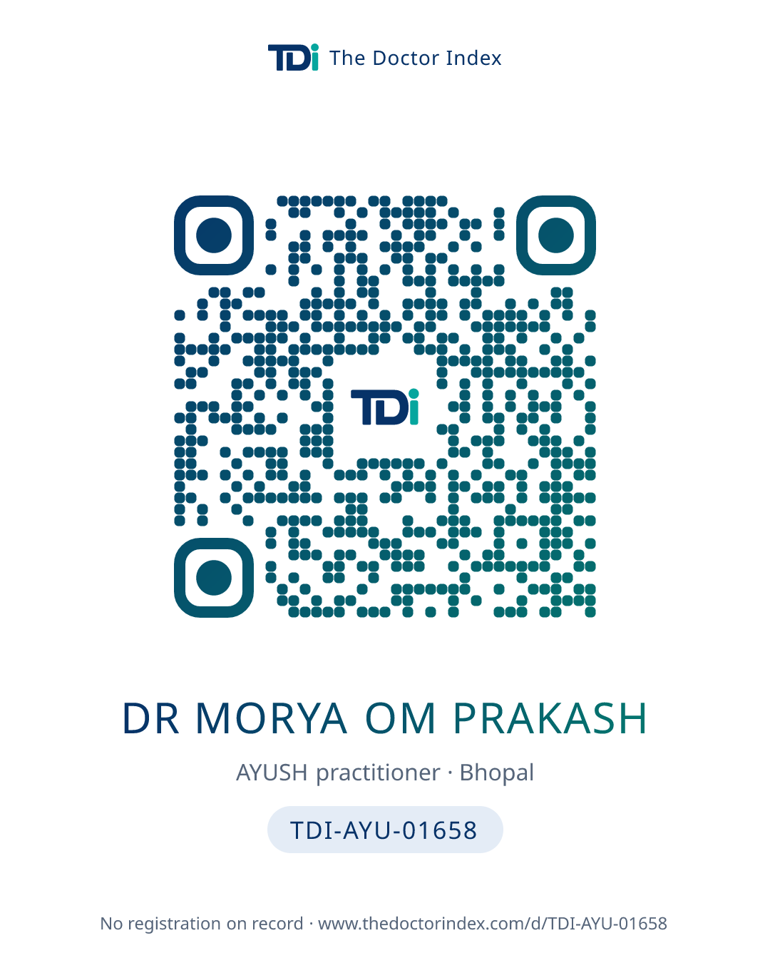 QR card for Dr Morya Om Prakash, TDI-AYU-01658