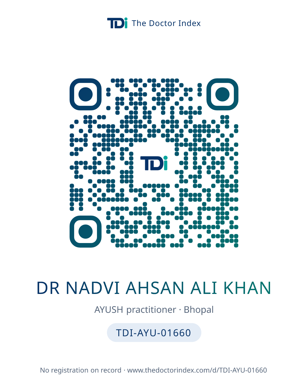 QR card for Dr Nadvi Ahsan Ali Khan, TDI-AYU-01660