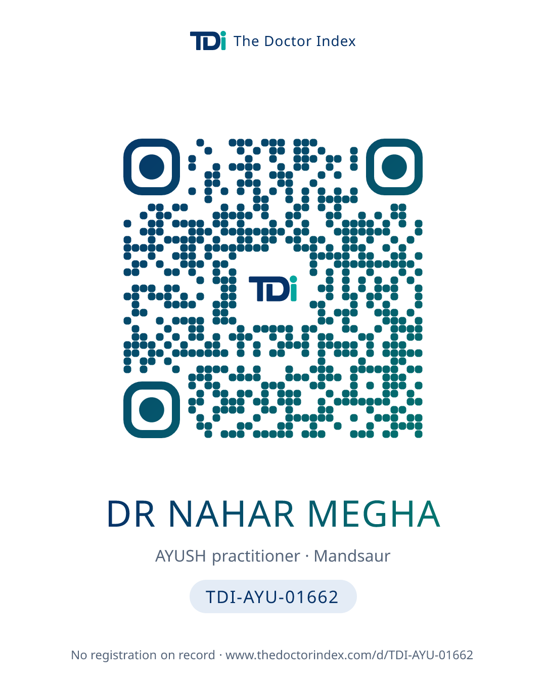 QR card for Dr Nahar Megha, TDI-AYU-01662