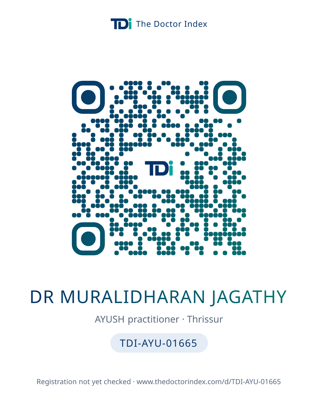 QR card for Dr Muralidharan Jagathy, TDI-AYU-01665