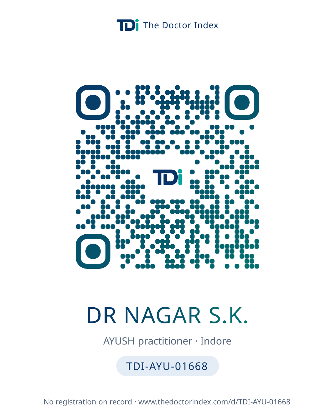 QR card for Dr Nagar S.K., TDI-AYU-01668
