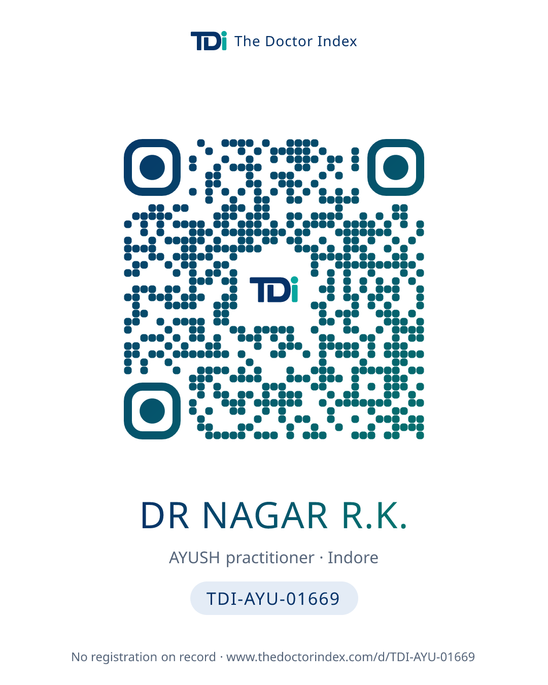 QR card for Dr Nagar R.K., TDI-AYU-01669